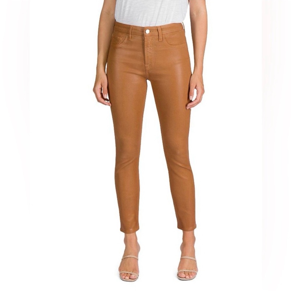 7 For All Mankind High Wasted Ankle Skinny with Faux Pockets in Coated Penny